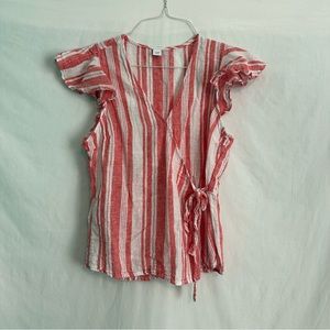 5/$20 SALE🎉 Old Navy size S linen wrap around red and white striped top
